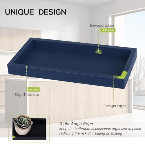 Small Silicone Bathroom Vanity Tray Rectangle Soap and Sponge Holder Kitchen Sink Organizer for Scrubber, Lotion Bottles, Perfume, Jewelry, Candle, Key Trinket Ring, Dark Blue - color: Navy Blue, size: 7.9" x 4.0"