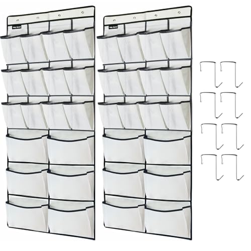 2 Pack Extra Large Hanging Over Door Shoe Organizers, 12 Mesh Pockets + 6 Large Mesh Storage Various Compartments with 8 Hooks Shoes Holder for Closet Bedroom, White (59 x 21.6 inch) - color: a-white-2pcs