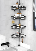 KEGII Corner Shower Caddy Tension Pole - Shower Tension Rod Organizer, Floor to Ceiling Shower Caddy 25-114.2 inch, Towel Rack Corner Waterproof, Black - style: Tension Caddy - Black