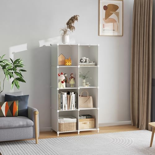 AWTATOS 8 Cube Storage Organizer, Closet Organizer Storage Shelf, Bookcase Bookshelf, DIY Stackable Storage Cubes Shelves for Closet, Bedroom, Home, Office, White - color: White, size: 4x2
