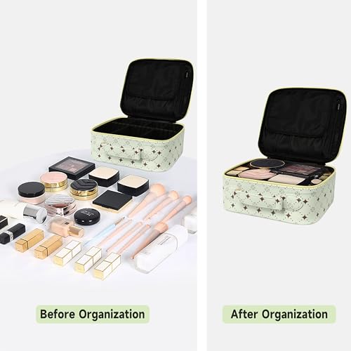 M Y U R E N Travel Makeup Bag,Waterproof Cosmetic Organizer, Adjustable Dividers,Portability Cosmetic Train Case,Makeup organizer,Gift for Women,Girls Gift (Green+Yello) - color: Green+Yello