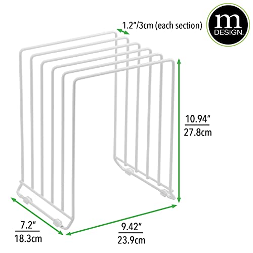 mDesign X-Large Steel Storage Tray Organizer Rack for Kitchen Cabinet - Divided Holder with 5 Slots for Skillets, Frying Pan, Pot Lids, Cutting Board, Baking Sheets - Concerto Collection - White - color: White, size: Pack of 1