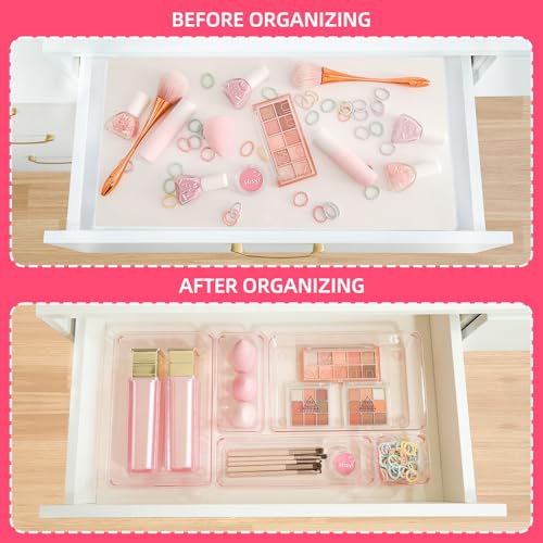 Kitchen Desk Drawer Organizers Storage for Office, Small Acrylic Vanity Trays Makeup Organizer for Drawer Bathroom Plastic Make up Organizers 25 Pcs Pink - color: Pink