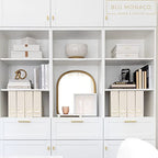 BLU MONACO | Cardboard Magazine File Holder Set of 4 | Vertical Magazine File Holder for Desk and Shelves | Cream Gold Foldable Magazine Holders with Label Slots - color: Cream Gold Woven
