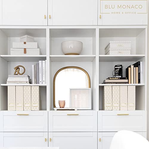 BLU MONACO | Cardboard Magazine File Holder Set of 4 | Vertical Magazine File Holder for Desk and Shelves | Cream Gold Foldable Magazine Holders with Label Slots - color: Cream Gold Woven