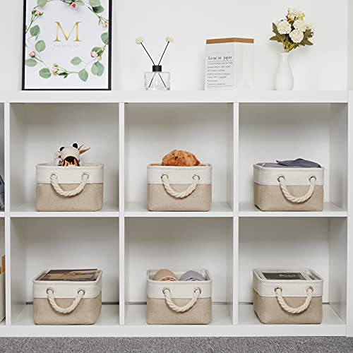 Temary Small Fabric Storage Baskets 6 Pcs Decorative Baskets Bins for Gifts Empty Foldable Storage Basket with Handles for Organizing Shelf, Towels (White&Khaki,11.8 L x 7.9 W x 5.3 H inches) - color: Beige&white, size: 11.8L x 7.9W x 5.3H inches (6pcs)