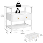 Edbuosy 27 Inch Wide Night Stand with Charging Station, Wood Nightstand with Open Shelf, Large Drawer Bedside Table for Living Room/Bedroom/Office (White) - color: White, size: 1 Drawer