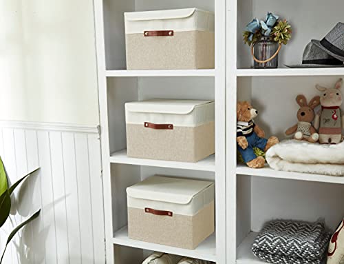 DECOMOMO Fabric Storage Bins with Lid, Storage Baskets for Shelves (Beige and White, 3 Pack) - color: Beige and White, size: Large