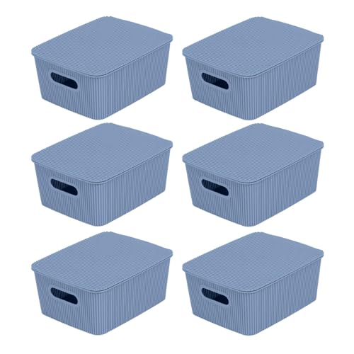 Glad Storage Baskets with Lids - Set of 6 Stackable Plastic Boxes with Handles - Decorative Shelf Organizer Bins for Bathroom and Closet, Blue, 1 Gallon - color: Blue, size: 1 Gallon