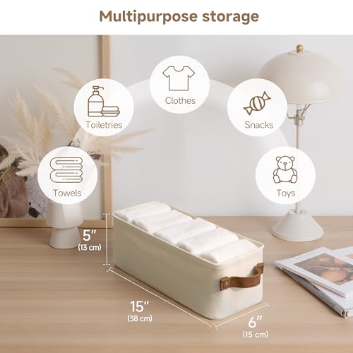 StorageWorks Narrow Storage Bins, Small Basket for Closet and Shelves, Fabric Organizer with Handles, Toilet Paper Storage, Natural Color, 2-Pack - color: Natural Color, size: 15"L x 6"W x 5"H