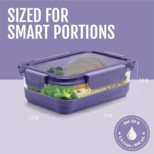 Ello Duraglass Refresh 3.4 Cup Meal Prep Sets 10Pc, 5 Pack Set- Glass Food Storage Container with Silicone Boot and Airtight BPA-Free Plastic Lids, Dishwasher, Microwave and Freezer Safe,Everest - color: Everest, size: 3.4 Cup