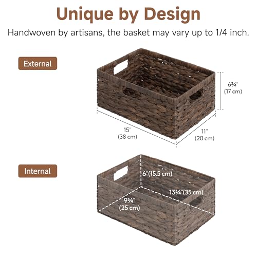 Storageworks Storage Baskets for Shelves, Wicker Shelf Baskets for Organizing, Large Basket with Handles, Storage Basket for Toy, Pantry Organizers, Water Hyacinth - color: Brown (Water Hyacinth), size: 15"L x 11"W x 6 ¾"H