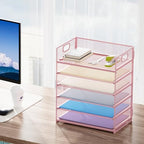 Marbrasse 2 Pack Desk Organizer with Handle, 6 Tier Paper Letter Tray, Mesh Desk File Organizer for Office, School and Home - Pink - color: 2 Pack 6 Tier - Pink
