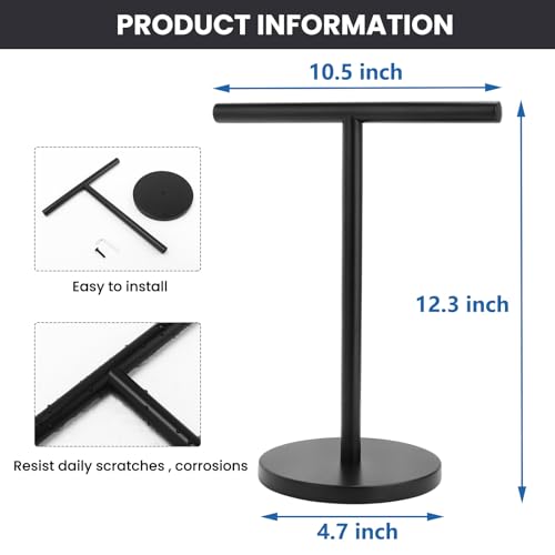 T-Shape Bath Hand Towel Holder Stand, Stainless Steel Free Standing Hand Towel Rack, for Bathroom Kitchen & Countertop, Matte Black - color: Black-1 Pack
