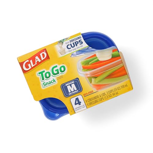 Glad GladWare To Go Snack Food Storage Containers with Lids, Medium Rectangle BPA Free Plastic with Built-In Dressing Cup for Salads and Snacks, Microwave Dishwasher Safe, 24 Oz, 4 Count - 6 Pack - size: 24 oz - 24 Count, style: Rectangle