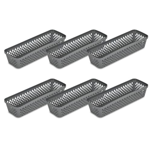 Glad Plastic Storage Basket Set - Multipurpose Drawer Trays, Kitchen Pantry Containers, and Bathroom Bins - 6 Pack Narrow Organizers, Grey - color: Grey, size: Narrow