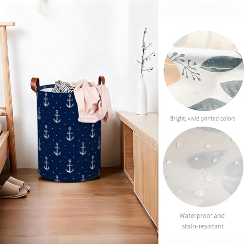 Laundry Basket 15.75 x 15.75 x 19.7 Inch Oxford Fabric Clothes Hamper with Nautical Anchor Pattern Foldable Laundry Storage Bin with Handles for Bedroom Bathroom Dorm Dirty Clothes Organizer - color: Colorful579
