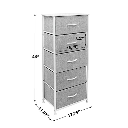 Sorbus Nightstand with 5 Drawers - Bedside Furniture & Night Stand End Table Dresser with Steel Frame, Wood Top, Easy Pull Fabric Bins for Home, Bedroom Accessories, Office & Dorm - color: White, style: 5 Drawer