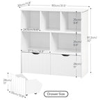 HOOBRO Toy Storage Organizer, Toy Organizers and Storage with 2 Movable Drawers and 5 Cubbies, Toy Chest Shelf for Books or Dolls, Kids Bookshelf and Toy Storage for Playroom, White WT88CW01