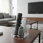 Remote Control Holder, Clear Plastic TV Remote Caddy for Desk and Nightstand Storage, Space-Saving Desk Organizer with See-Through Design for Living Room and Office Desk Accessories, 3 Compartments - size: 3 Slots