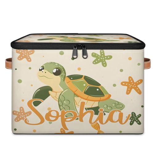 Custom Storage Basket with Name, Personalized Storage Bins with Zipper Lid, Foldable Fabric Storage Box Large capacity with Handle Starfish Turtle - color: Option 26