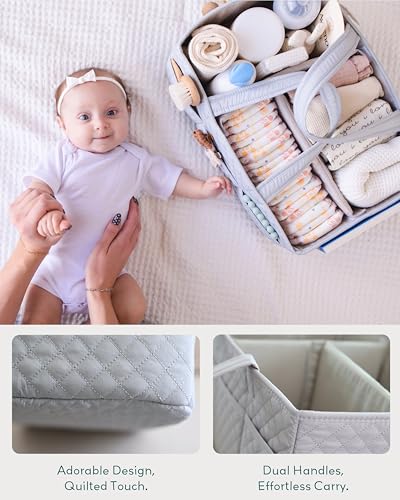 Lily Miles Baby Diaper Caddy Organizer, Nursery Storage Tote for Newborn Essentials and Diaper Change Station, Gift for Baby Shower and Registry Must-Have (Heather Gray) - color: Heather Gray