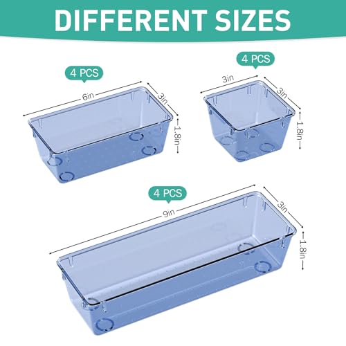 WOWBOX 12 Pack Clear Drawer Organizer Set, Acrylic Drawer Storage Trays, Storage Bins for Makeup, Cosmetics, Jewelries, Utensils, Gadgets, Office, Dark Blue - color: Dark Blue, size: 12 PCS