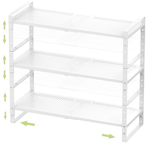 Jojocross Expandable Stackable Aadjustable Shoe Rack Pantry Shelf for Kitchen Cabinets Counter Shelves Countertop Cupboard Storage Solution,Sturdy Heavy-Duty Metal Construction(3Packs/White/Medium) - color: 3Packs/White, size: MEDIUM:8.1"D x 16.5"W x 7.8"