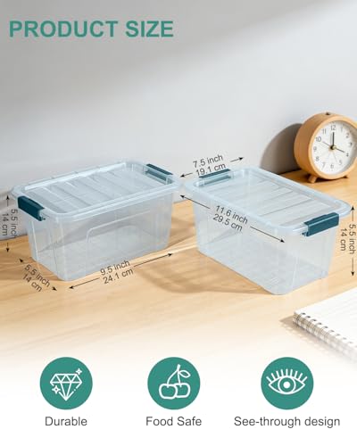 Storage Bins with Lids 6 Pack Clear Storage Containers, 7 Quart Stackable Plastic Containers with Secure Buckle Latch, Durable Storage Box Organizer for Pantry, Closet, Office & Classroom, Blue - color: Blue