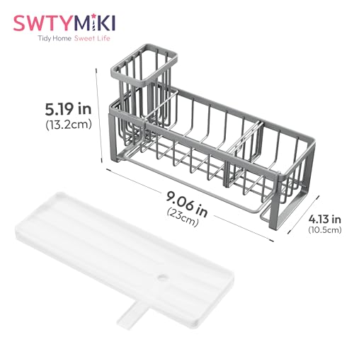 SWTYMIKI Sponge Holder for Kitchen Sink - Sink Caddy with Brush Holder Self-draining Sponge Caddy Organizer with Divider Stainless Steel Kitchen Accessories Storage for Countertop, Gray - color: Gray