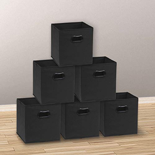 Simple Houseware Foldable Cube Storage Bins with Handles, 11-Inch, Black, 6-Pack, Fabric Cubes Organizer for Closet or Shelves - color: Black