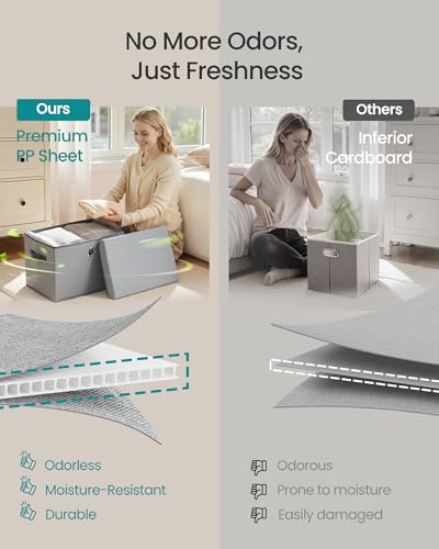 SONGMICS Storage Bins with Lids, 3 Pack Stackable Fabric Storage Boxes, Odorless PP Sheets, Foldable Cube Baskets Organizers with Handles, 16.9 x 11.8 x 11.8 Inches, Dove Gray URFB545GD01 - color: Dove Gray, size: 16.9"L x 11.8"W x 11.8"H