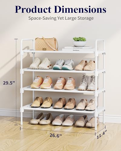 Kitsure Shoe Rack for Closet, Shoe Organizer for Front Door Entrance, Stackable Shoe Shelf, Detachable Closet Organizers and Storage, 26.6" Wide - 4 Tiers, White - color: White, size: 26.6" Wide - 4 Tiers