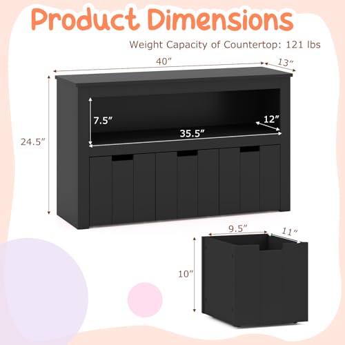GLACER Toy Storage Organizer, Wooden Montessori Shelf with 3 Movable Drawers, Hidden Wheels, Toy Box for Boys and Girls, Kids Storage Organizer for Playroom, Nursery, Kindergarten, Living Room (Black) - color: Black