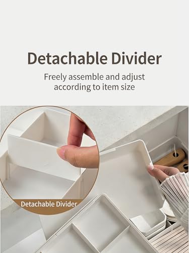 9 Compartments 4-Way Expansion Drawer Storage Box - Removable Divider for Space Saving and Organization for Cosmetics, Kitchen Utensils and Office Desk Essentials - color: White