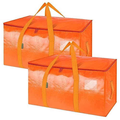 BALEINE 2-Pack Oversized Moving Bags with Reinforced Handles, Heavy-Duty Storage Tote for Clothes, Moving Supplies (Orange, 2-Pack) - color: Orange, size: 2-Pack