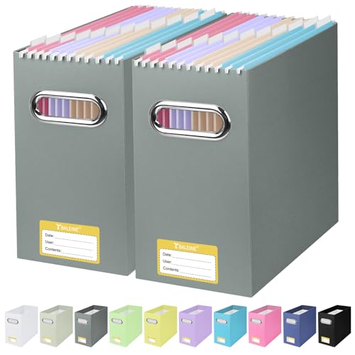 BALEINE File Organizer Box, Cardboard File Folder Organizer with Handle for Letter Size, Portable Collapsible Hanging Filing Box for Home Office Document Storage (2 Pack, Grey) - color: Grey, style: 2PK