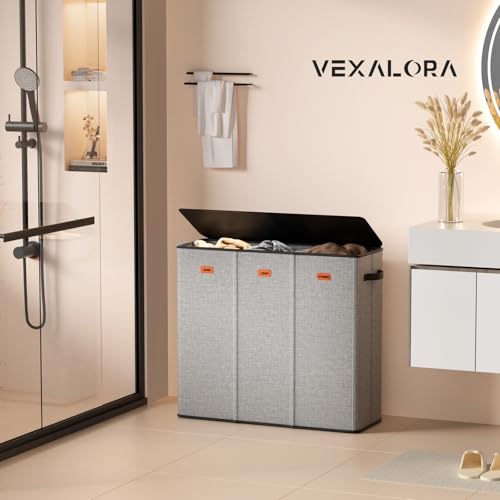 185L Laundry Hamper 3 Section, Laundry Hamper with Lid, Dirty Clothes Hamper with 3 Removable Washing Bags, Extra Large Laundry Basket Organizer for Bedroom, Laundry Room, Dorm - Gray - color: Grey, size: 185L - 3 Section