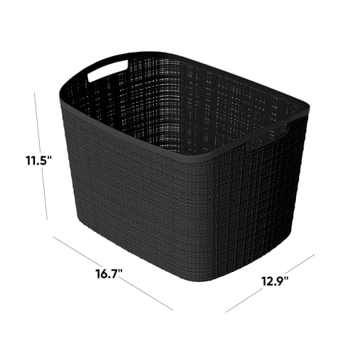 Curver Set of 2 XL 30.5L Jute Decorative Plastic Organization and Storage Baskets - Perfect Bins for Home Office, Closet Shelves, Kitchen Pantry and All Bedroom Essentials, Black - color: Black, size: Extra Large 30.5L