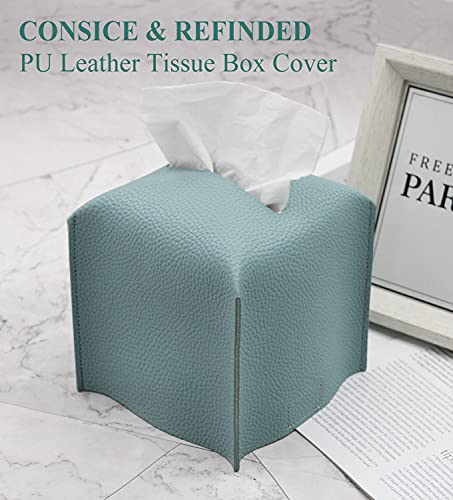 Livelab Tissue Box Cover, Square Decorative PU Leather Tissue Box Holder Modern Tissue Case Facial Paper Organizer Dispenser for Bathroom, Vanity Countertop, Night Stands, Desk 5X5X5'' | Blue - color: Blue