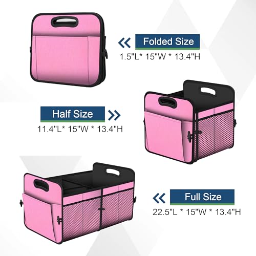 Femuar Car Trunk Organizer,Car Storage Organizer with 72L Large Capacity Waterproof Collapsible and 11 Pockets,Trunk Organizer for Car Suv/Jeep/Sedan, Large Size, Pink - color: Pink, size: Large