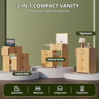 FURSUN 3-in-1 Vanity with Flip Mirror & Lights, Fluted Compact Vanity Table with 3 Drawers, Storage Compartment and Rolling Stool, Modern Small Makeup Vanity for Bedroom, Powder Room, Natural Oak - size: 15.7"D x 18.2"W x 46.9"H, style: Natural Oak