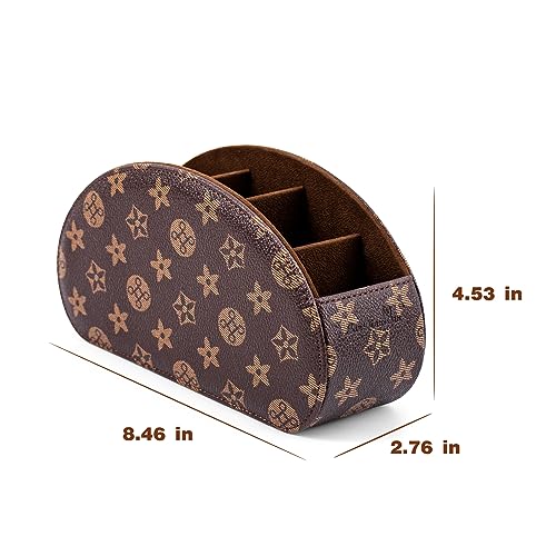 Remote Control Holders Organizer Box with 5 Compartment PU Leather Multi-functional Office Desk Storage Caddy Store Tv Remote for Media Player,Brush,Pencil,Glassees&Office Supplies (Brown+KhakiF) - color: Brown+KhakiF, size: S