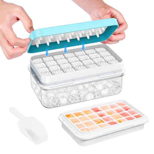 Ice Cube Tray with Lid and Bin, 28 pcs Ice Cubes Molds, Ice Trays for Freezer, Ice Cube Tray Mold, with 1 tray, Ice Freezer Container, Spill-Resistant Removable Lid & Ice Scoop, for Whiskey,Cocktail - color: Blue, size: 0.8"-1tier