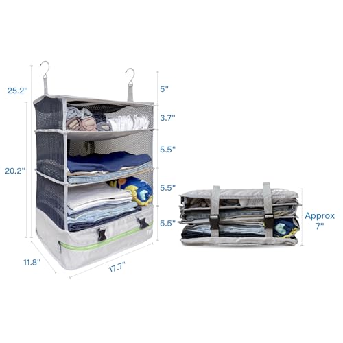 Grand Fusion Stow-N-Go Packing Organizer for Luggage, Portable Hanging Travel Shelves, Carry-On Closet, Hanging Packing Cubes, Collapsible Carry-On Organizer for Cruises & Hotels. Light Gray - XL - color: Light Gray, size: XL = (L) 17.7" x (W) 11.8"