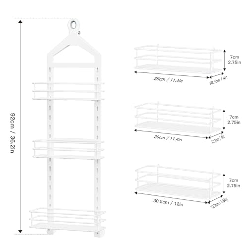 Orimade Adjustable Anti-slip Shower Caddy over Head, Rustproof Bathroom Hanging Shower Organizer with 2 Hooks for Razor, No Drilling Shower Shelves Storage Rack 3 Tier, White - color: White - 3 Tier