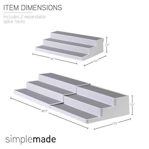 SIMPLEMADE 3-Tier Spice Rack Organizer - Versatile Storage Shelf for Kitchen, Bathroom, Bedroom & Office, Set of 2, Expandable White - color: Expandable White, size: Set of 2