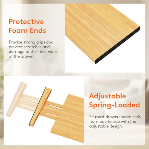 Lifewit 6" High 8 Pack Bamboo Drawer Dividers 33-42cm/13-16.5" Adjustable Wooden Drawer Organizer for Clothes/Utensils, Expandable Drawer Separator for Dresser/Kitchen/Bedroom/Office Organization - size: 6"H, 13-16.5"L