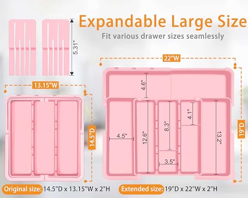 Homecor Utensil Drawer Organizer for Kitchen, Expandable Silverware Organizer Cooking Utensils Tray, Large Cutlery and Flatware Holder, Kitchen Tools & Gadgets Storage (Pink) - color: Pink