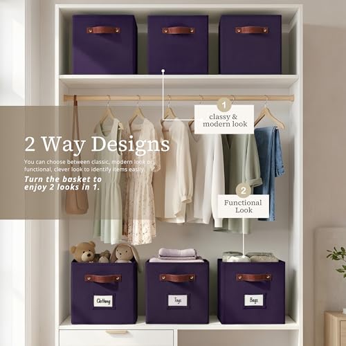 DECOMOMO Storage Bins, Cube Storage Bin with Labels, Fabric Storage Cubes for Shelves (10.5" x 11" / 6pcs, Deep Violet) - color: Deep Violet, size: Cube 11" / 6pcs